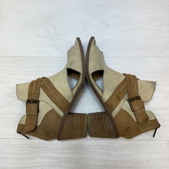 Roan by Bed Stu Natalie Booties Womens Size 7.5 Beige Suede Comfort Straps Heels